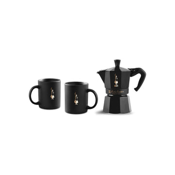 Black Star Moka Express Bundle – 3-Cup Stovetop Espresso Maker with Cups