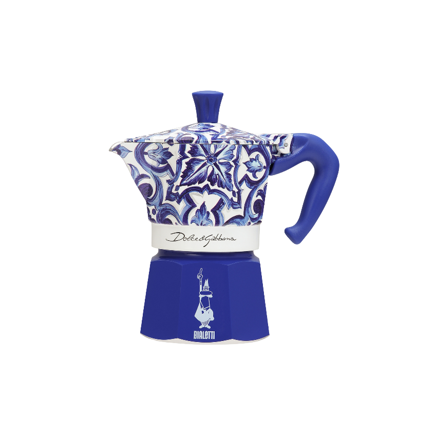 Bialetti Dolce & Gabbana Mediterranean Blue Moka Pot – 6-Cup Stovetop Espresso Maker with Sicilian-Inspired Design