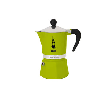 Bialetti Rainbow Green Moka Pot – 3-Cup Aluminum Stovetop Espresso Maker with Black Handle