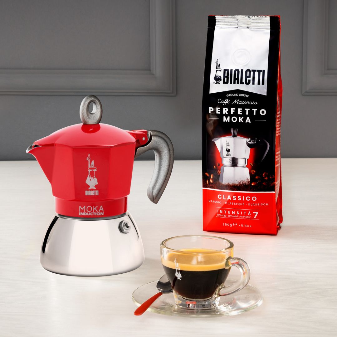 Italian Red Moka Pot – Bialetti Induction-Compatible Coffee Maker