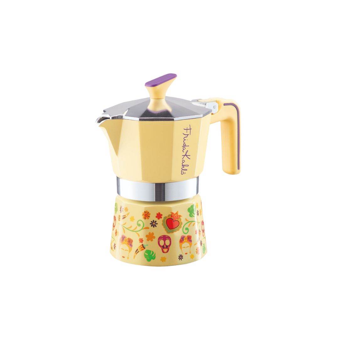 Pedrini Frida Kahlo Moka Pot – 6-Cup Stovetop Espresso Maker with Artistic Mexican Design green yellow