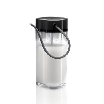 Side view of Nivona NIMC 1000 Milk Container showcasing clear plastic construction and visible milk level