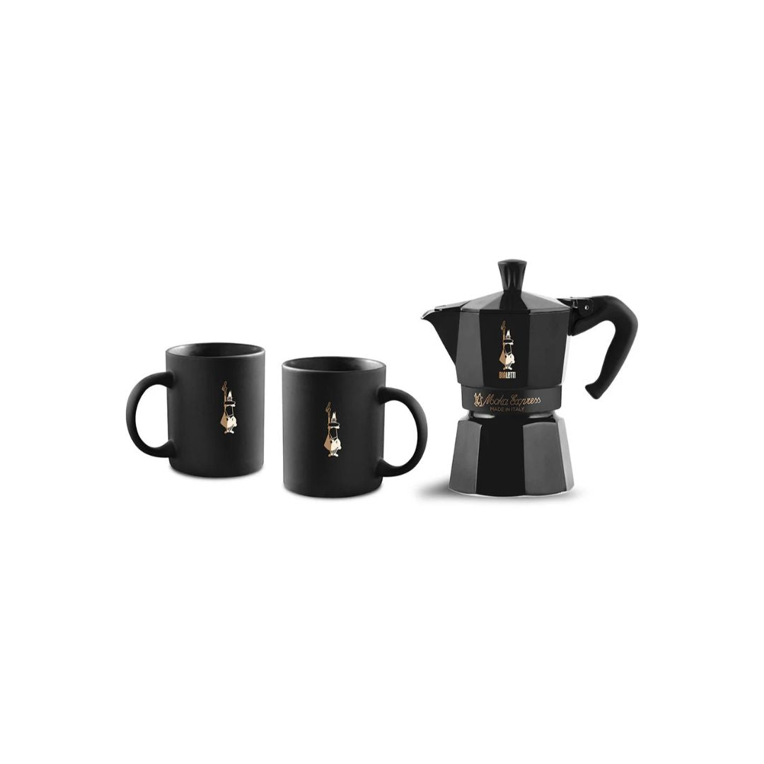 Black Star Moka Express Bundle – 3-Cup Stovetop Espresso Maker with Cups