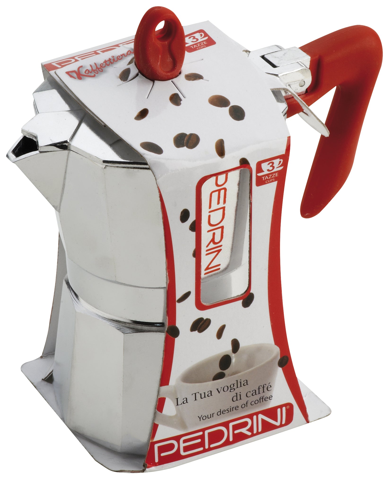 Pedrini CAFFETTIERA Coffee Maker – Red Handle | Stovetop Moka Pot