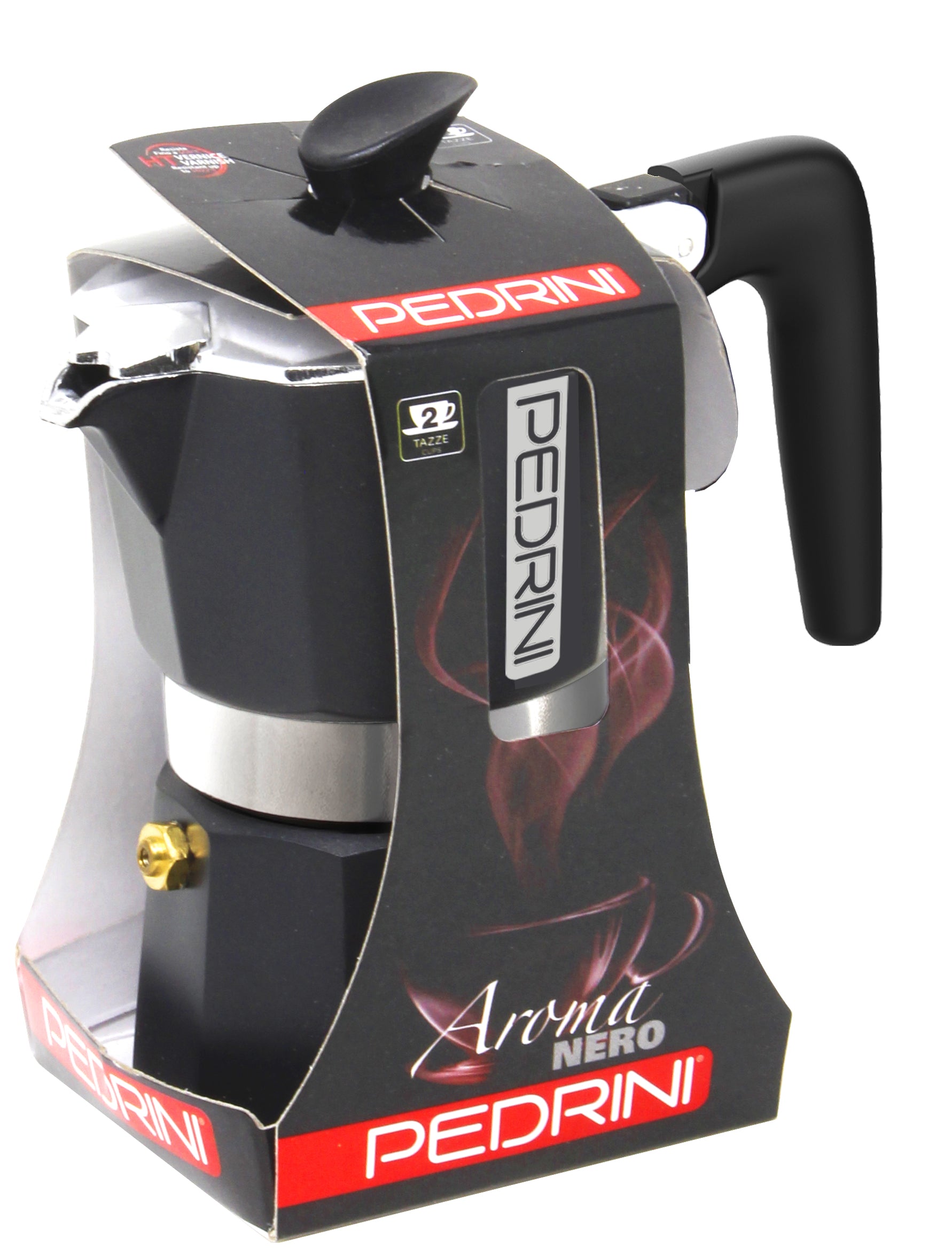 Pedrini Aroma Nero Moka Pot black aluminum stovetop coffee maker