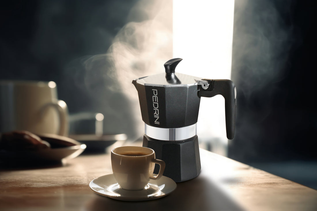 Pedrini Aroma Nero Moka Pot – Premium Aluminum Stovetop Coffee Maker (Italian Design)