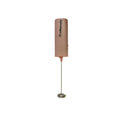 Battery-Operated Milk Frother resting in sleek countertop stand for convenient storage​