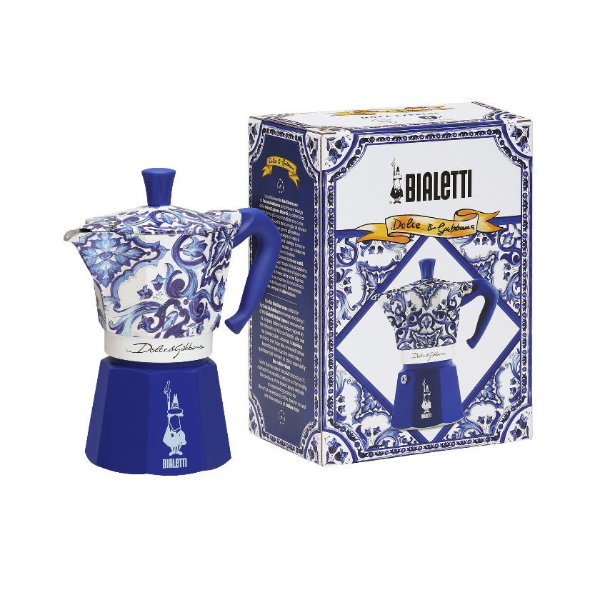 Bialetti Moka Express Dolce & Gabbana 3 Tazze – Designer Stovetop Espresso Maker with Luxury Italian Flair blue
