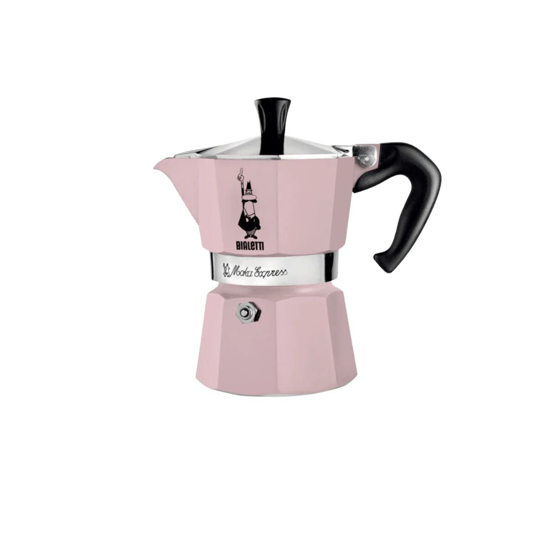 Bialetti Moka Express Pink – 3-Cup Aluminum Stovetop Espresso Maker with Black Handle​