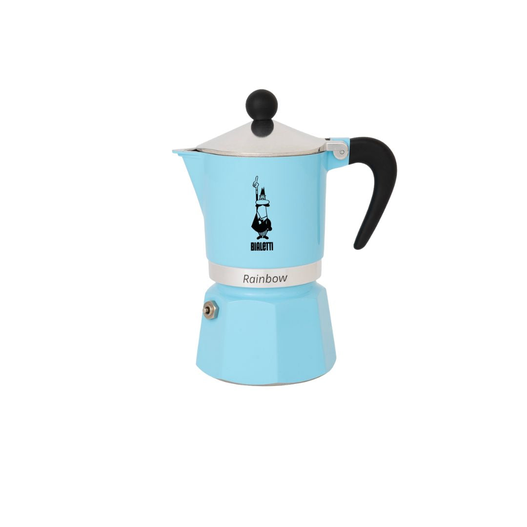 Bialetti Rainbow Blue Moka Pot – 3-Cup Aluminum Stovetop Espresso Maker with Black Handle​
