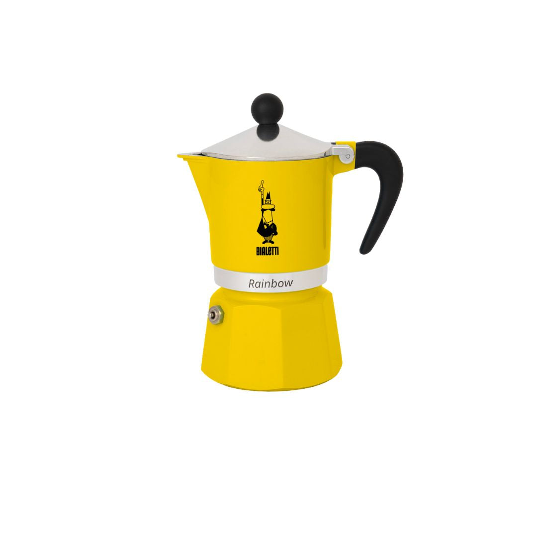 Bialetti Rainbow Yellow Moka Pot – 3-Cup Aluminum Stovetop Espresso Maker with Black Handle​