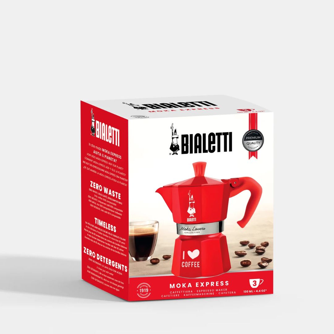 Bialetti Red Moka Lovers Gift Pack – 3-Cup Espresso Coffee Maker