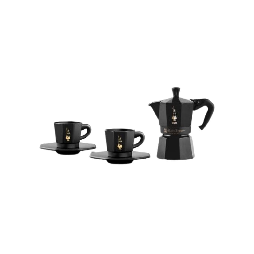 Bialetti Moka Express Black Star Edition – 3-Cup Espresso Maker with 2 Matching Cups