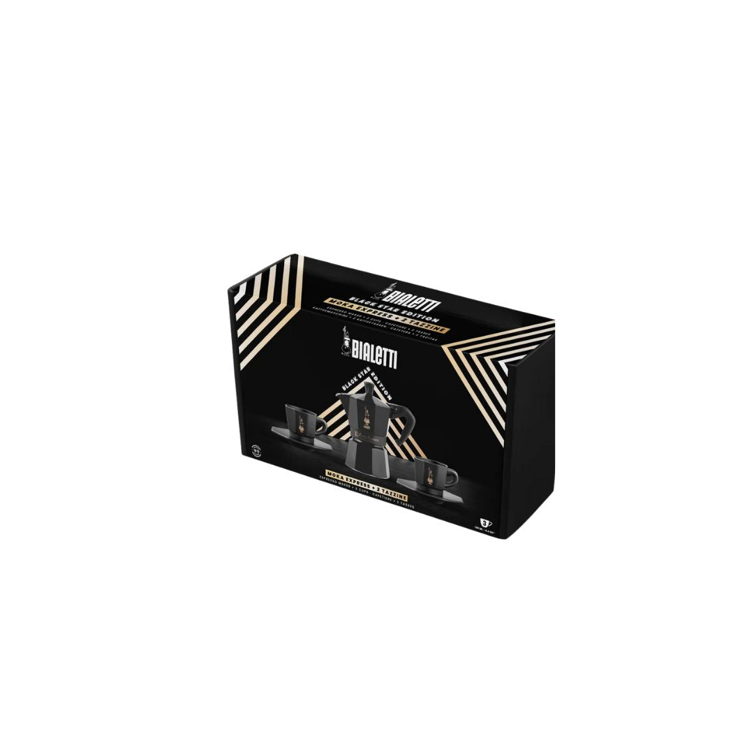 Limited Black Star Edition – Bialetti Moka Pot with 2 Espresso Cups Gift Set