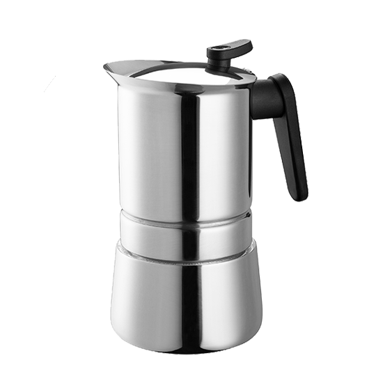 Components of Pedrini Steel Moka Pot – stainless steel filter, gasket, and base