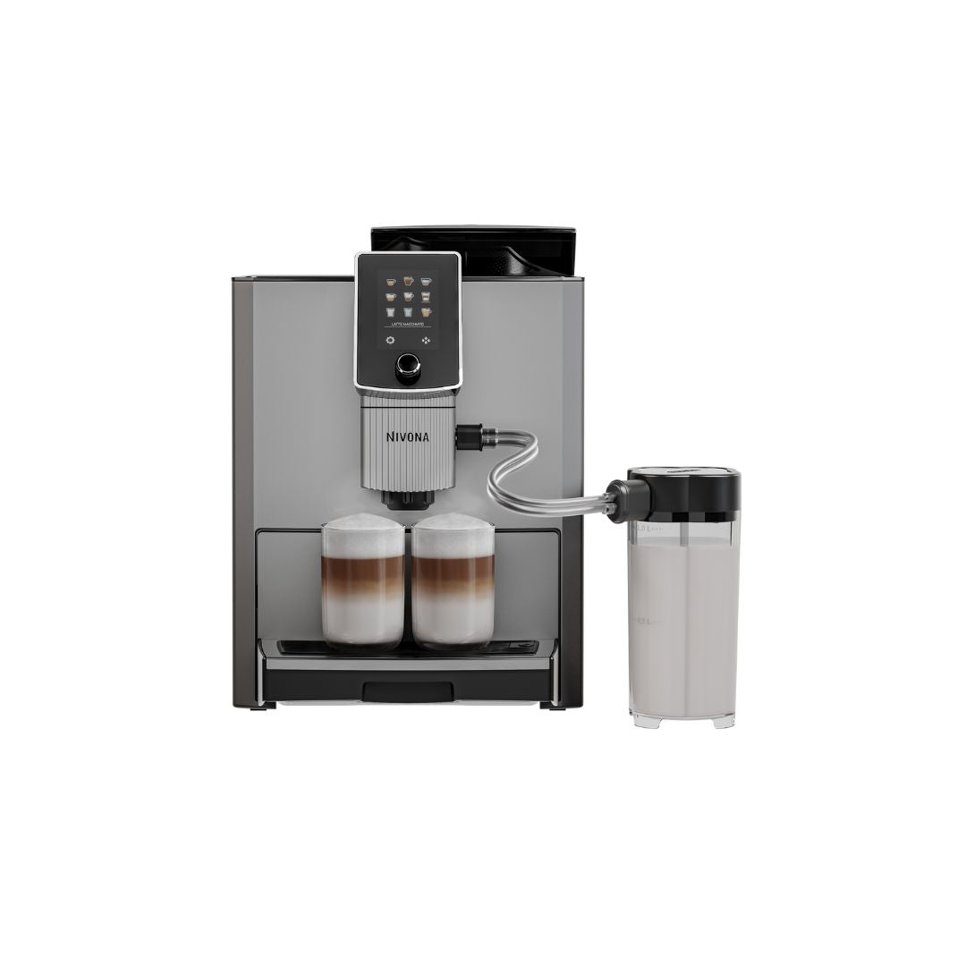 Front view of Nivona NICR 1040 featuring intuitive touch display and adjustable coffee spout