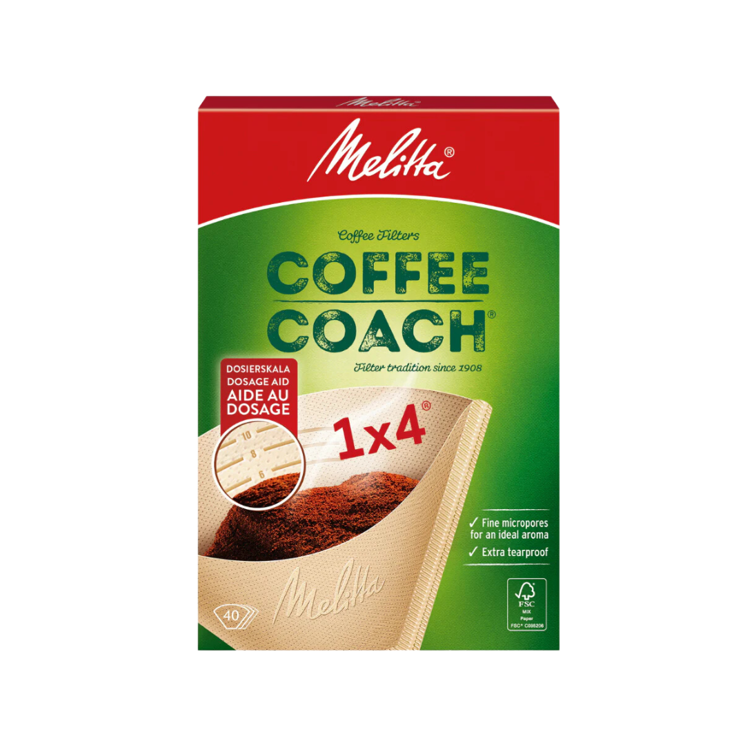 Melitta Coffee Coach Size 1x4 – 40 Pack Paper Coffee Filters for Pour Over Brewing