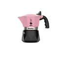 Side view of Bialetti Brikka Pink showing ergonomic black handle and precise spout design​