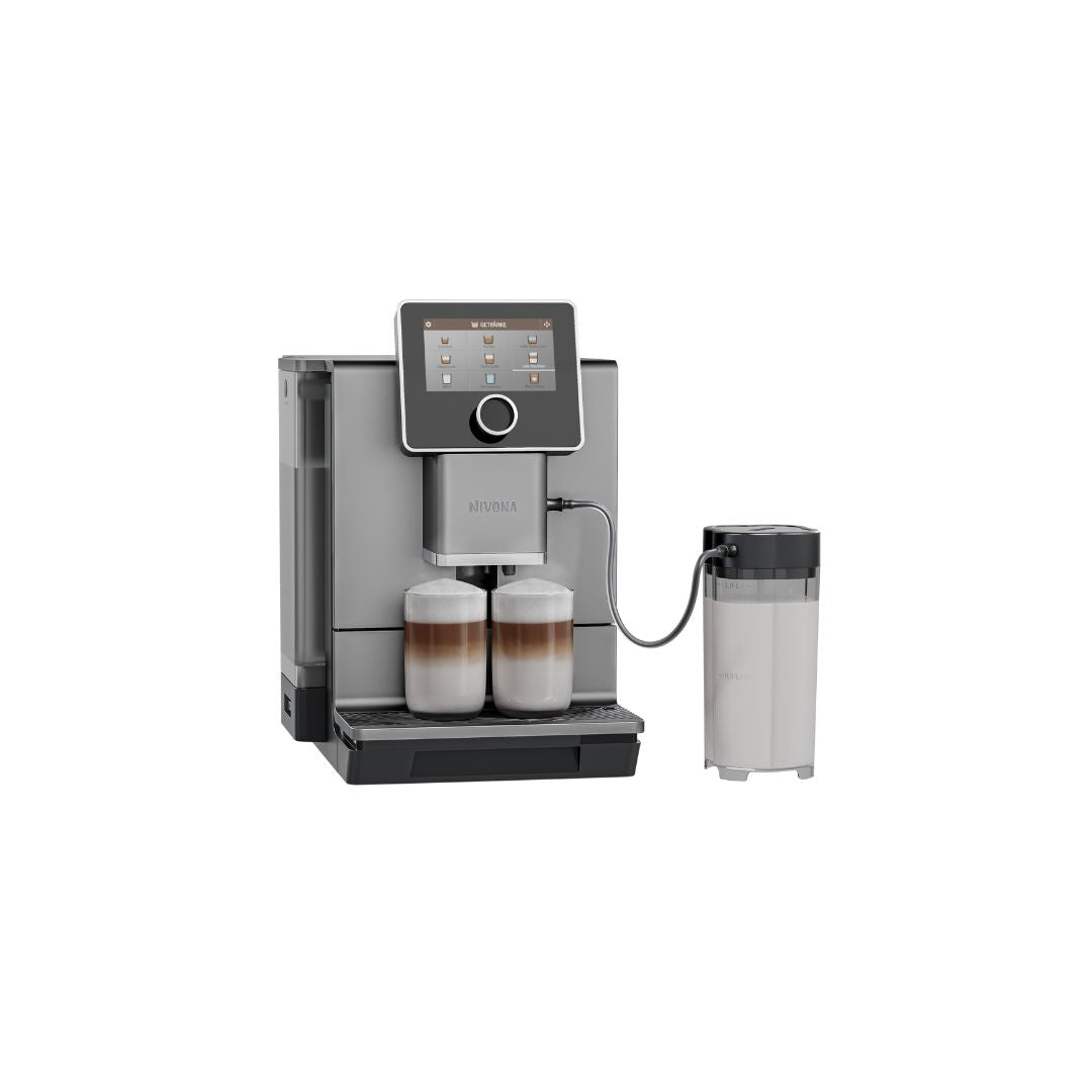 Side view of Nivona NICR 970 showcasing its sleek titanium finish and compact design​