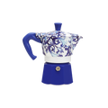 Top view of Bialetti Dolce & Gabbana Mediterranean Blue Moka Pot featuring decorative lid with easy-grip knob​