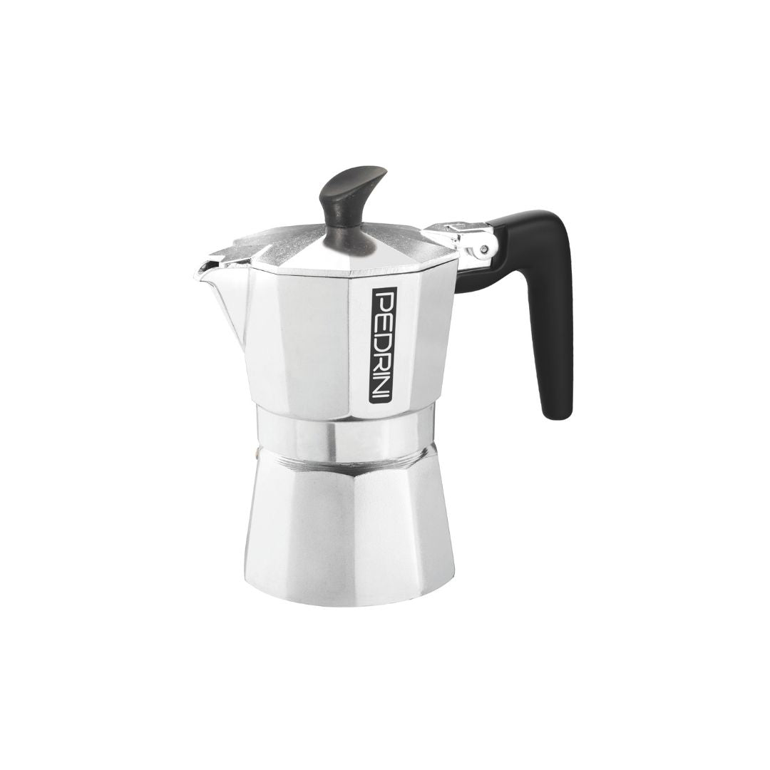 Top view of Pedrini Aroma Chic Moka Pot featuring decorative lid with easy-grip knob