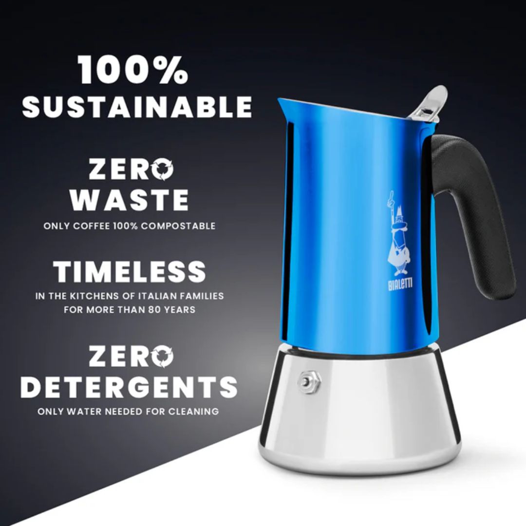 Bialetti Venus Coffee Maker – Elegant Blue Design with Stainless Steel Body