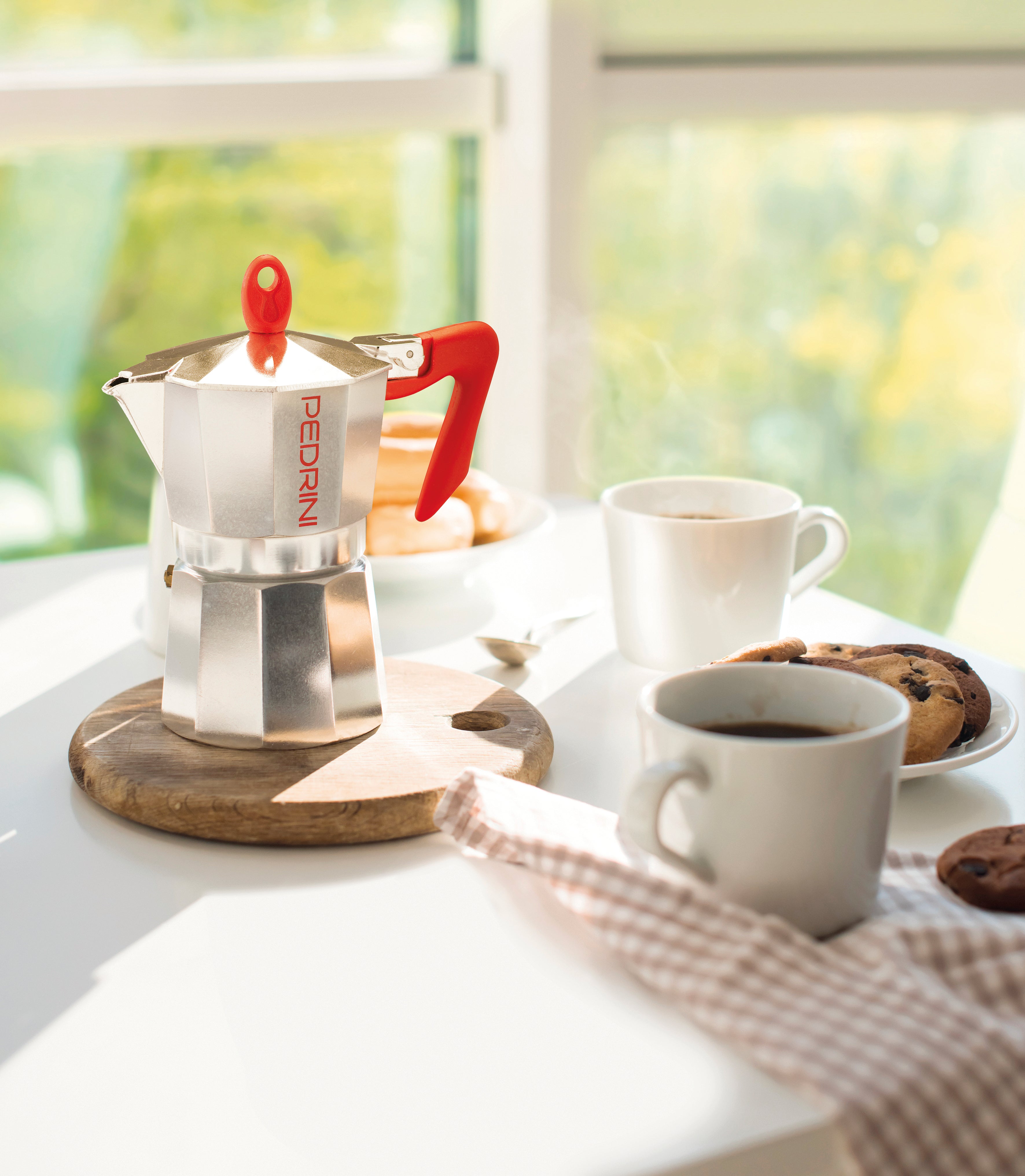 Pedrini CAFFETTIERA Coffee Maker – Red Handle | Stovetop Moka Pot