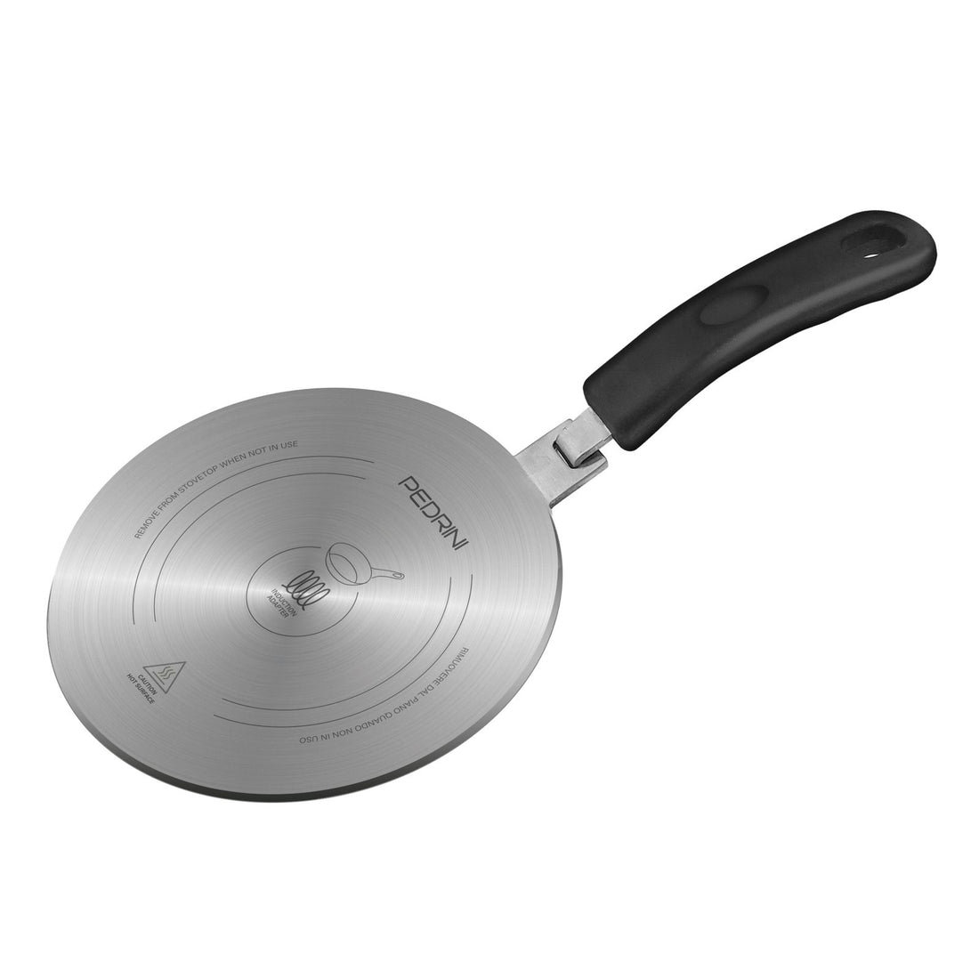 Pedrini stainless steel induction plate adapter for non induction cookware with heat resistant handle
