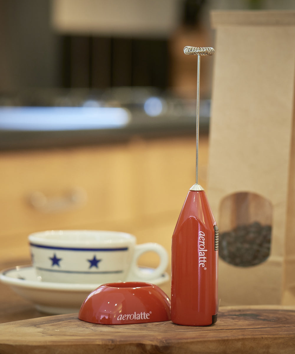 Aerolatte Milk Frother with Counter Stand, The Original Steam-Free Frother,  Red